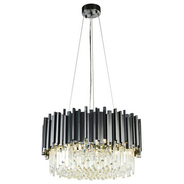 8-Light Black Chandelier With Clear Hanging Crystals