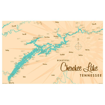 Lakebound Cherokee Lake Tennessee Map Art Print, 12"x18"