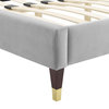 Platform Bed Frame, Full Size, Velvet, Light Gray, Modern Contemporary