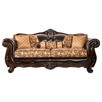 Furniture of America Eli Faux Leather Tufted Sofa in Tan Brown