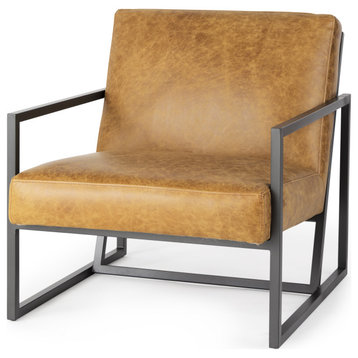 Armelle Genuine Leather With Solid Iron Frame Accent Chair