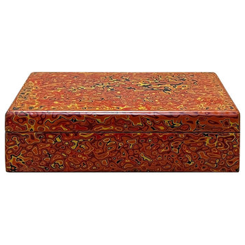 Handmade Orange Multi-Layer Lacquer Abstract Pattern Wood Box Hcs5475