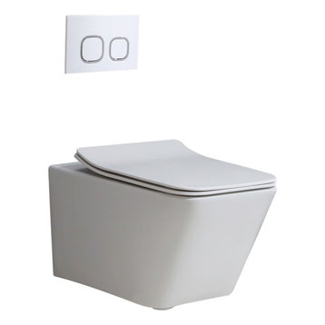 Homary Dual Flush Wall Hung Toilet in White 1.1/1.6 GPF Elongated Toilet Bowl, B