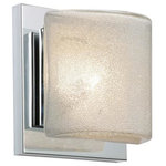 Besa Lighting - Besa Lighting 1WS-7873GL-LED-CR Paolo - 5.5" 5W 1 LED Mini Wall Sconce - Contemporary Paolo enclosed half-cylinder design features handcrafted glass. This modern wall light offers flexible design potential for a variety of bath/vanity decorating schemes. Mount horizontally or vertically. ADA-Compliant. Our Opal glass is a soft white cased glass that can suit any classic or modern decor. Opal has a very tranquil glow that is pleasing in appearance. The smooth satin finish on the clear outer layer is a result of an extensive etching process. This blown glass is handcrafted by a skilled artisan, utilizing century-old techniques passed down from generation to generation. The sconce fixture is equipped with plated steel square lamp holders mounted to linear rectangular tubing, and a low profile square canopy cover. These stylish and functional luminaries are offered in a beautiful Chrome finish.  Mounting Direction: Horizontal/Vertical  Shade Included: TRUE  Dimable: TRUE  Color Temperature:   Lumens: 450  CRI: +  Rated Life: 25000 HoursPaolo 5.5" 5W 1 LED Mini Wall Sconce Chrome Glitter GlassUL: Suitable for damp locations, *Energy Star Qualified: n/a  *ADA Certified: YES *Number of Lights: Lamp: 1-*Wattage:5w LED bulb(s) *Bulb Included:Yes *Bulb Type:LED *Finish Type:Chrome