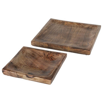 2 Piece Square Wood Plate Set, 13.75 Inches