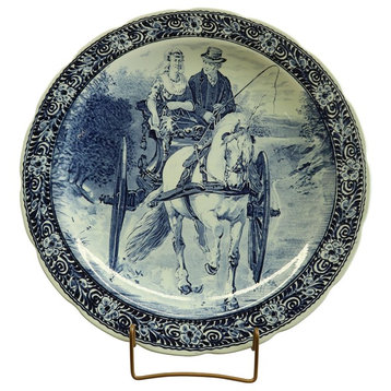 Consigned Vintage Plate Boch Blue Delft Carriage Large White Ceramic