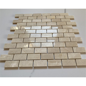 Crema Marfil Marble 1x2 Brick Subway Mosaic Tile Polished, 1 sheet