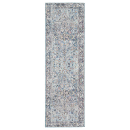Nourison New Concept Washable Vintage Style Rug, Light Gray/Blue, 10' Runner