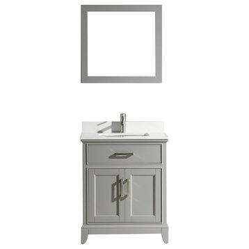 Vanity Art Bathroom Vanity Set With Engineered Marble Top, 30", Gray, Standard Mirror