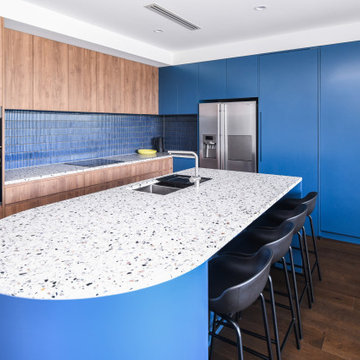 Blue Kitchen with Terrazzo Benchtops