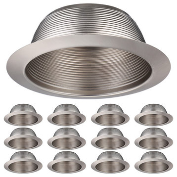 12-Pack 6 Inch Metal Recessed Can Light Trim, Step Baffle, Satin Nickel