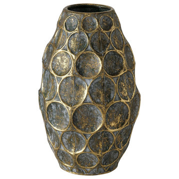 Antique Gold Tooled Metal Vase, 13"