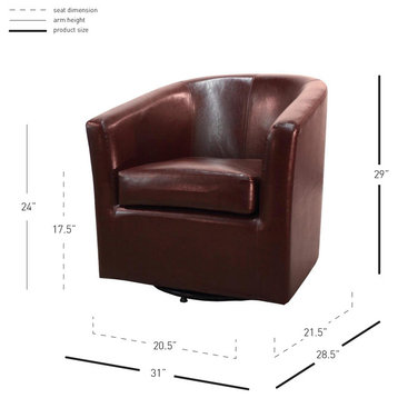 Hayden Swivel Accent Arm Chair, Saddle Brown, Bonded Leather