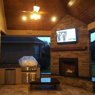 Houston Patio With Restoration Hardware Furniture, Fireplace & Outdoor Kitchen