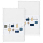 Linum Home Textiles - Khloe 2 Piece Embellished Hand Towel Set - The KHLOE Embellished Towel Collection features a mod geometric grid embroidery on a woven textured border.