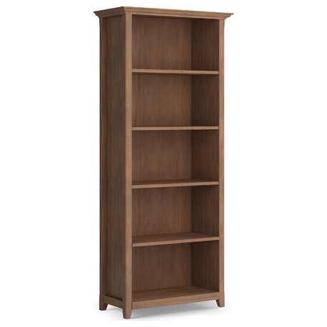 Amherst 30 inch Solid Wood 5 Shelf Bookcase in Rustic Natural Aged Brown