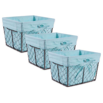 DII Modern Metal Small Chicken Wire Basket in Aqua Blue (Set of 3)