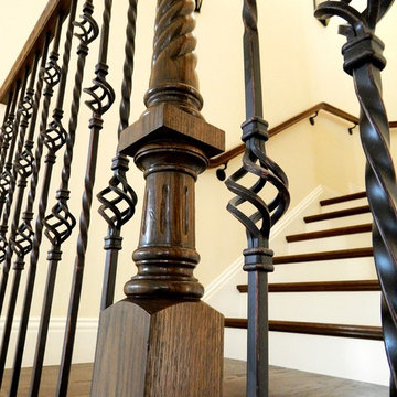 Twisted Iron Baskets & Wood Newels, Double Flared Bottom - Quail West