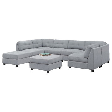 Coaster Claude 7-Piece Modern Fabric Upholstered Sectional in Dove Gray