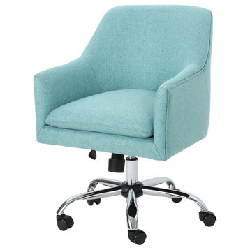 GDF Studio Morgan Mid Century Modern Fabric Home Office Chair With Chrome Base, Blue