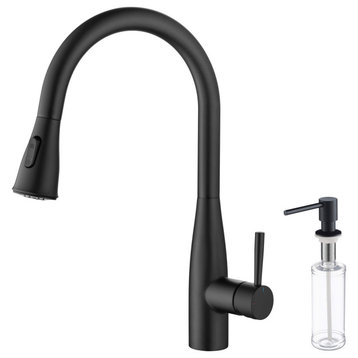 Bari-T Single Handle Pull Down Faucet, Matte Black, With Soap Dispenser