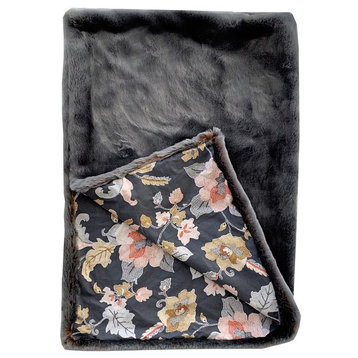 Plutus Two Tone Gray/Amber Handmade Luxury Throw with Floral Backing