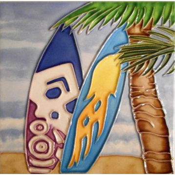 Surfboards and Palm Tree Coastal 6X6 Inch Ceramic Tile
