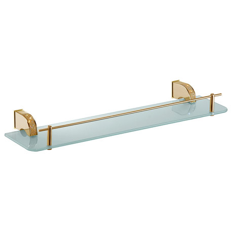 Cecilia Swarovski Crystals Bathroom Glass Shelf With Railing. Bathroom shelf, Polished Gold Golden Crystals