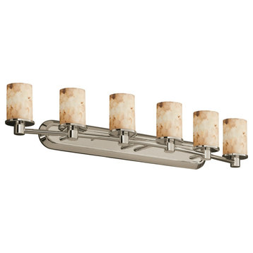 Rondo 6-Light Bath Bar, Cylinder, Brushed Nickel, Alabaster Rocks, LED