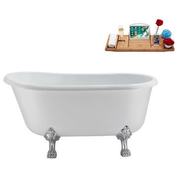57'' Streamline N375CH-IN-WH Soaking Clawfoot Tub and Tray with Internal Drain
