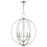 Livex Lighting - Arabella 5 Light Brushed Nickel Globe Chandelier - Our Arabella collection five light transitional orb features a brushed nickel sphere with delicate draping crystals. Together, the metal and crystal create a balance between modern and classical. This clever design combination is the model of versatility and perfect for an elegant dining room or use in a casual kitchen setting.