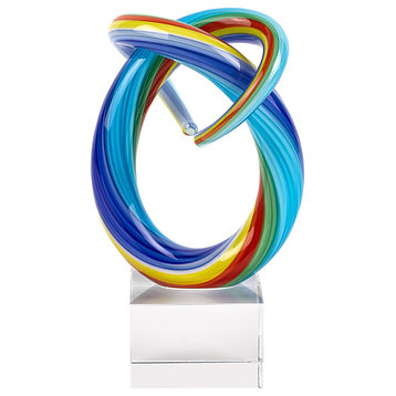Murano Style Mini Rainbow Art Glass Centerpiece, 6" Tall