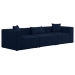 Meridian Furniture - Cube Upholstered Modular Sofa, Navy, 3-Piece: 1 Armless Chair, 2 Corner Chair, Linen Texured Fabric - Treat yourself to some long overdue "me time" when you're seated on this Cube 3-Piece Modular Sofa. This beautiful modular unit is both eye-catching and elegant, features durable linen textured upholstery in a soft navy color that meshes well with nearly any existing color scheme. Pair this modular Sofa with other items in the same collection to create an unlimited number of combinations and enjoy the custom seating arrangement of your dreams. Latches underneath make it easy to attach pieces to one another.