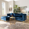 Persephone Navy Blue Velvet Fabric Left Facing Sectional Sofa With Chaise