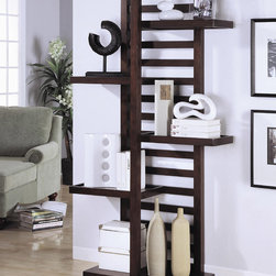 Asymmetrical Slatted Bookcase in Cappuccino - Bookcases