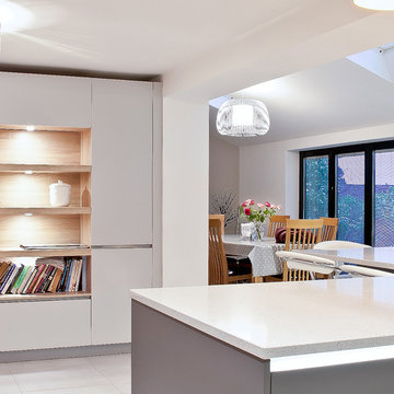 Satin Lacquer in Lava Grey and Light Grey with Quartz Worktops