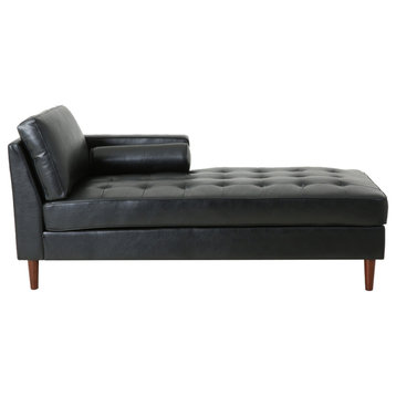 Hixon Contemporary Tufted Upholstered Chaise Lounge, Midnight + Espresso
