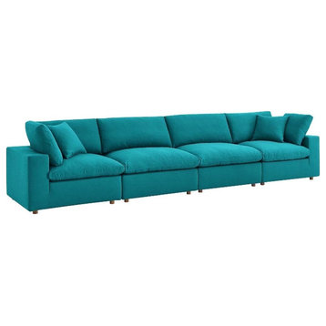 Modway Commix 4-Piece Polyester Fabric Sectional Sofa Set in Teal