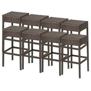 Bowery Hill 30'' Wicker / Rattan Outdoor Bar Stool in Espresso (Set of 8)