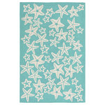 Liora Manne - Capri Starfish Indoor/Outdoor Rug, Aqua, 7'6"x9'6" - This hand-hooked area rug features an aqua blue background accented with stylized starfish outlined in white. Simple, tropical and fun, this design will effortlessly compliment any space inside or outside your home. Made in China from a polyester acrylic blend, the Capri Collection is hand tufted to create bright multi-toned detailed designs with a high-quality finish. The material is flatwoven, weather resistant and treated for added fade resistant making this the perfect rug for indoor or outdoor placement. This soft, durable piece is ideal for your patio, sunroom and those high traffic areas such as your entryway, kitchen, dining room and living room. A fresh take on nautical style, these area rugs range in style from coastal to tropical motifs that beautifully accent your home decor. Limiting exposure to rain, moisture and direct sun will prolong rug life.