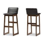 Loft Faux Leather Bar Stools, Set of 2, Black and Walnut