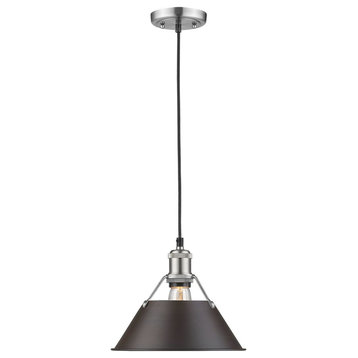Orwell 1-Light 10" Pendant, Rubbed Bronze, Pewter Shade