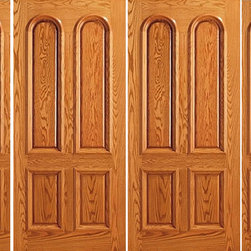 Mahogany Prehung Double Door Two Side lights 4 Panel Moulding Door - Front Doors