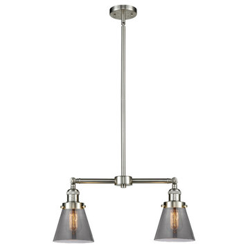 2-Light Small Cone 22" Chandelier, Brushed Satin Nickel, Glass: Smoked