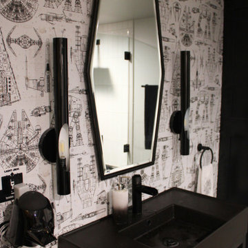 Master Bathroom Remodel — Gray Cabinets, Matte Black Shower & Star Wars Powder B