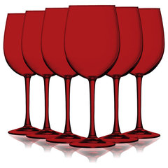 TableTop King 10 oz Wine Glasses, Stemmed Style, Nuance Full Accent, Red,  Set of 6 