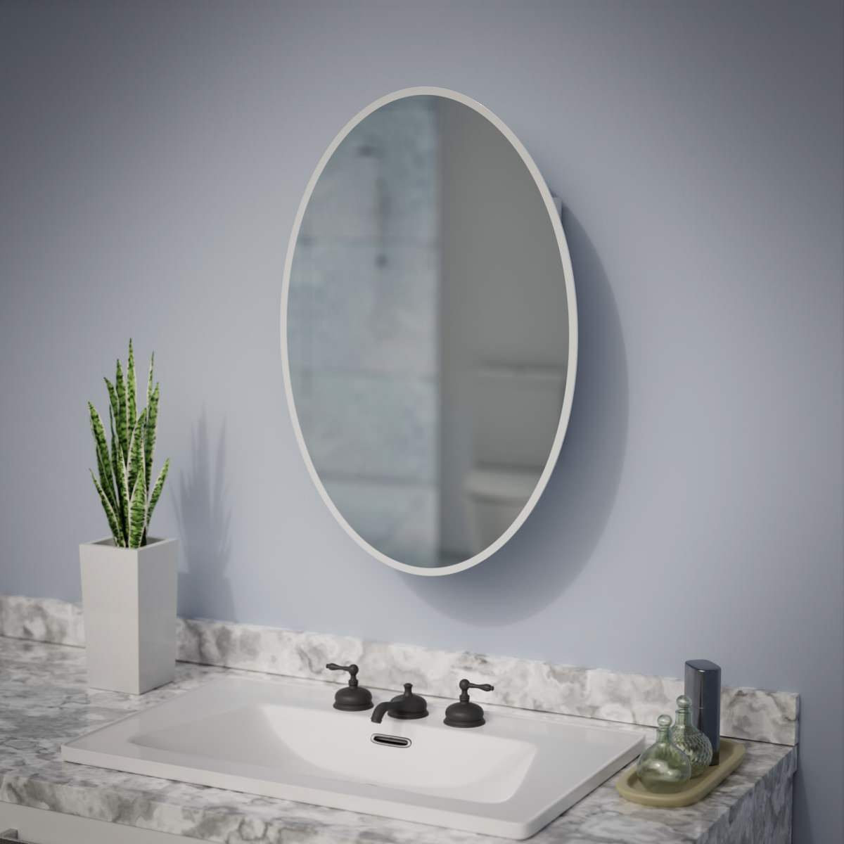Bathroom Medicine Cabinet Wall Mount with Oval Mirror Hanging Double ...