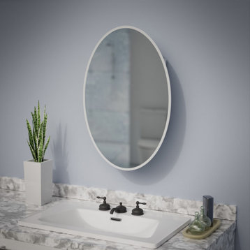 Bathroom Medicine Cabinet Wall Mount with Oval Mirror Hanging Double Shelf