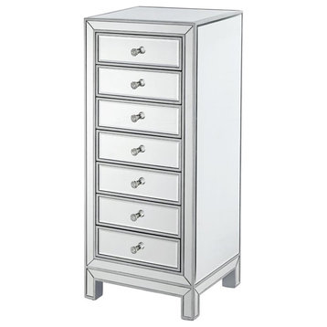 Pemberly Row Modern 7-Drawer Petite Mirrored Glass Lingerie Chest in Silver