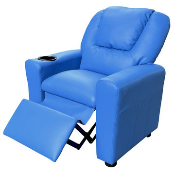 Marisa PU Leather Kids Recliner Chair with Cupholder, Blue